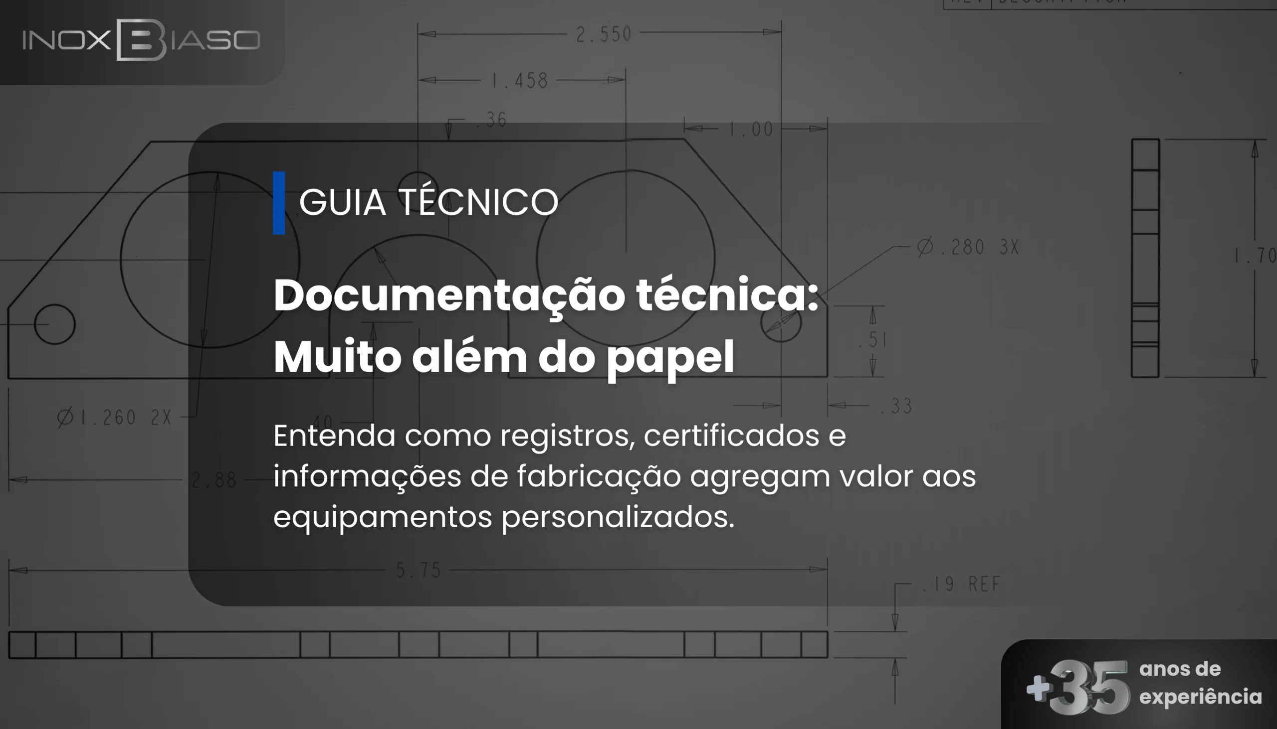 Documentação técnica industrial para equipamentos personalizados em aço inox
